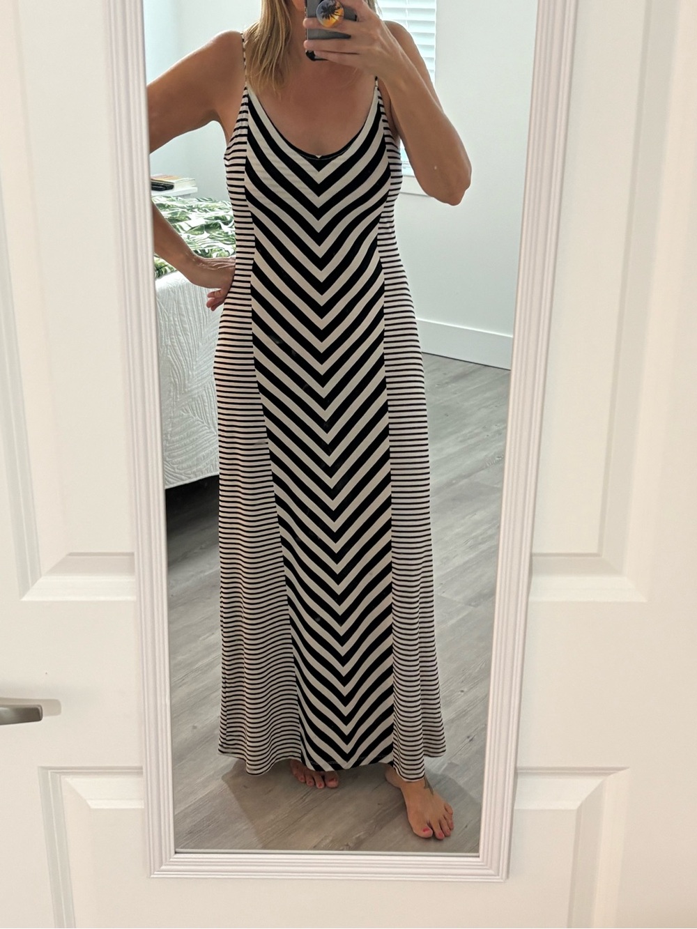 Striped Black and White V-Neck Maxi Dress